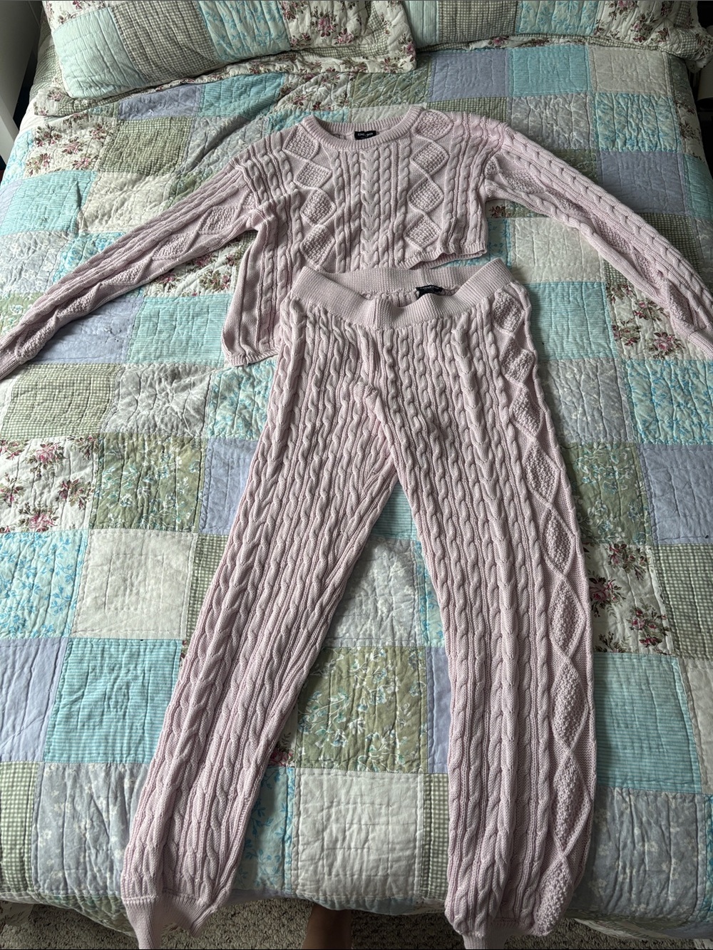 Bebe light pink knit loungewear set with sweater and pants size M